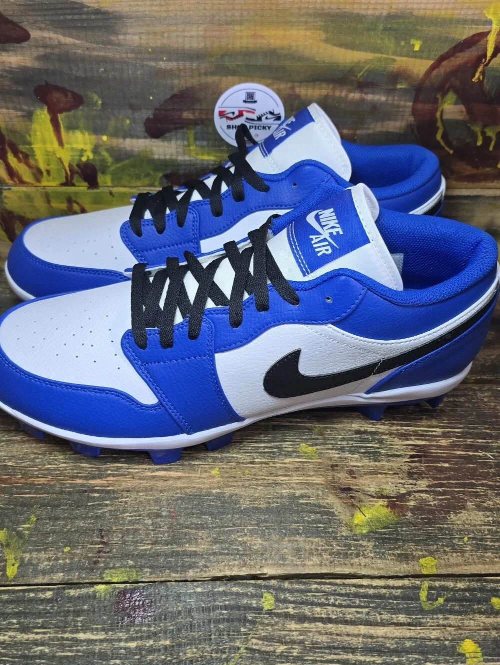 Jordan 1 Retro MCS Low Blue Black White Baseball Cleats CJ8524-411 Men's SZ 12.5